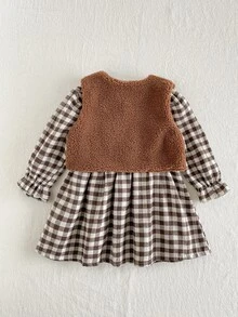 SHEIN Playful Pals فساتين للأطفال البنات - بني - مشاهدة 2