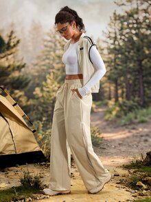 Exploreva Celana Outdoor dengan Tali Serut di Pinggang dan Kantong Miring - Aprikot - View 6