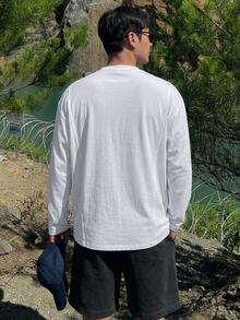 DAZY Camiseta de hombre de color sólido con hombros caídos - Blanco - Ver 2
