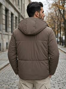 DAZY Men Flap Pocket Hooded Puffer Coat - Grey - View 2
