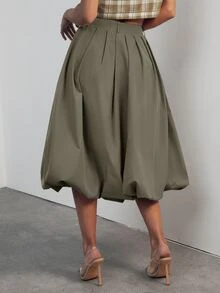 Hauture High Waist Fold Pleated Skirt - Army Green - View 4