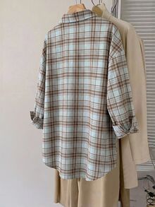 Comfylo Plus Plaid Print Drop Shoulder Shirt Without Tee - Multicolor - View 2