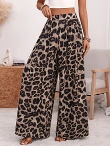 Wandoria Celana Panjang Lebar dengan Lipatan Motif Leopard - MultiWarna - View 5
