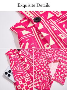 Brilight Patchwork Print Wide Leg Jumpsuit Without Tank Top - Hot Pink - View 9