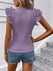 SHEIN Clasi Solid Ruffle Trim Tee - Dusty Purple - View 2