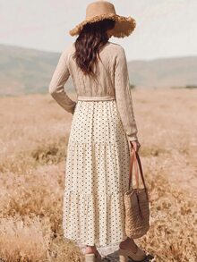 Boho Mama Maternity Ruffle Hem Dress Fall - Khaki - View 2