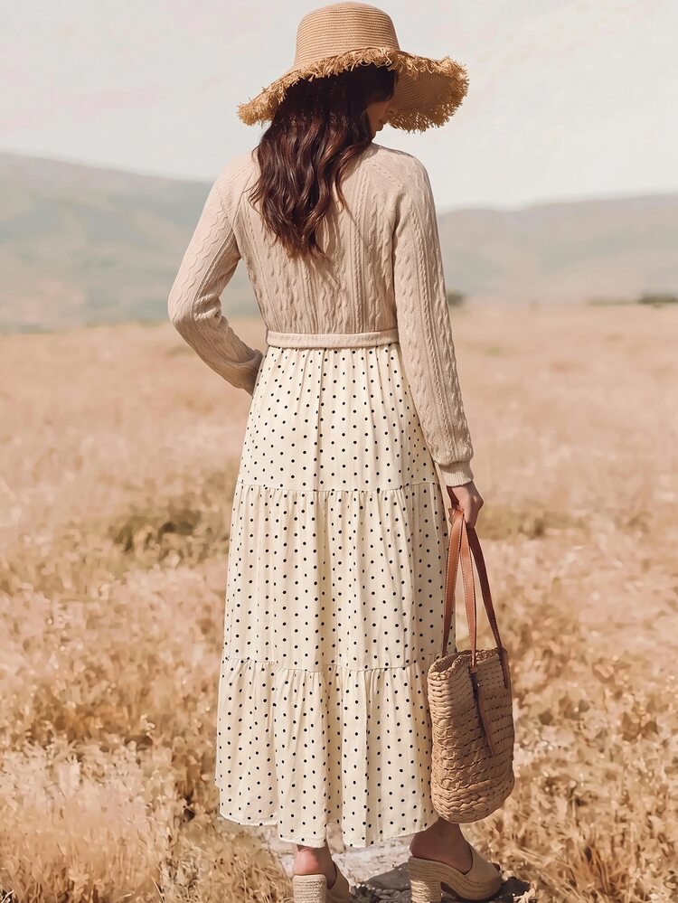 Boho Mama Maternity Ruffle Hem Dress Fall - Khaki - View 2