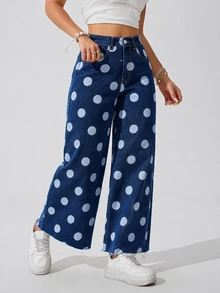 EMERY ROSE Jeans de pierna ancha con lunares - Azul - Ver 4