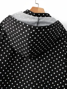 GlowEve CURVE Jaket Berkerudung dengan Tali Serut dan Bahu Jatuh Motif Polka Dot Plus - Hitam dan Putih - View 4
