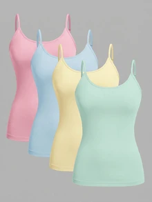 Solflare 4 piezas de top de tirantes de talla grande, unicolor, ajuste ceñido - Multicolor - Ver 1
