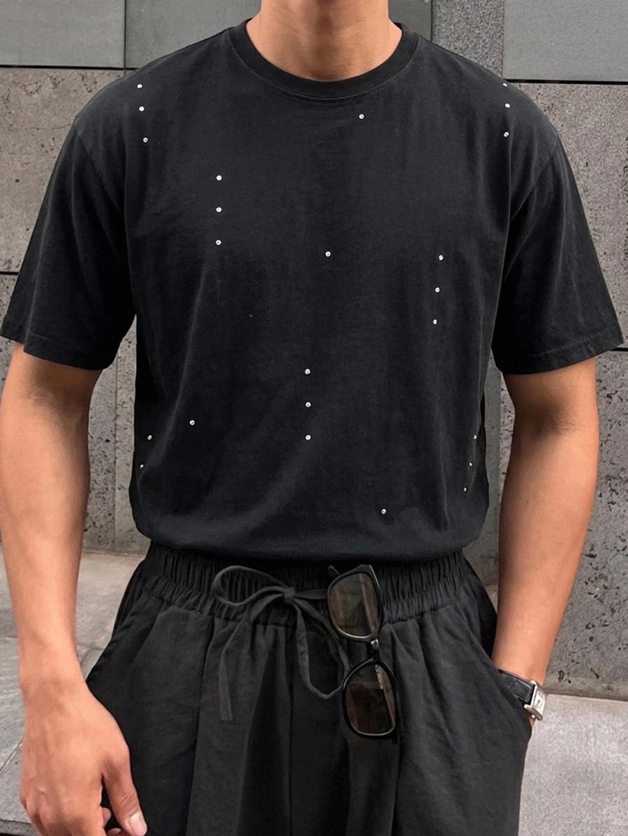 DAZY Men Polka Dot Print Tee - Black - View 1
