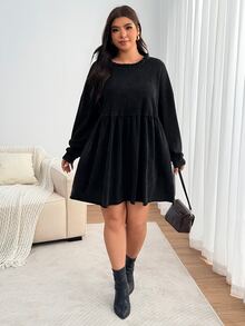 Enliva Vestidos de Talla Grande Otoño - Negro - Ver 4