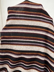 Plussiva Plus-Size Striped Print Drop-Shoulder T-Shirt And Pants Set (Autumn Style) – Casual Everyday Wear  Fall/Winter - Brown - View 7