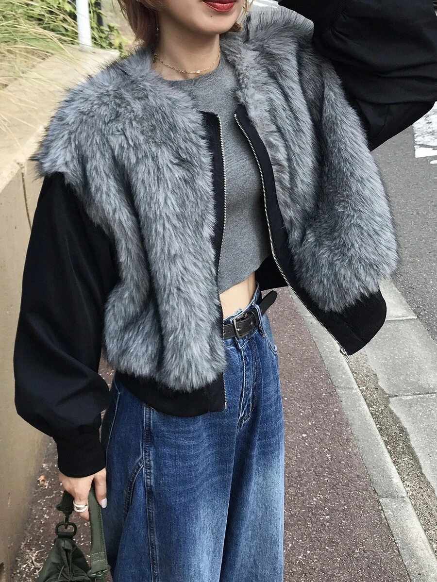 FRIFUL Women Casual Fuzzy Zipper Jackets Fall - Grey - View 1