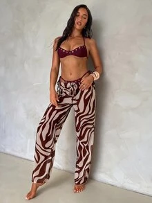 Aloruh Women Bikini Sets Club Party Burgundy Summer Bikini Set For Women - Burgundy - View 3