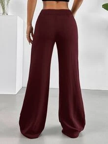 SHEIN Tall CURVE 大尺碼純色寬腿長褲 - 酒紅色 - 查看 2