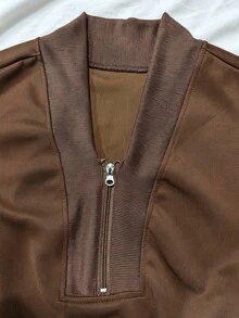 Olithes Half Zip Drop Shoulder Crop Sweatshirt - Brown - View 3
