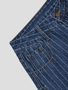 Balvessa Striped Print Cut Out Grommet Detail Wide Leg Jeans - Blue - View 3
