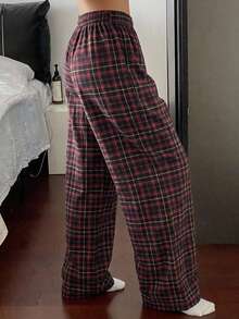 DAZY Plaid Print Elastic Waist Lounge Pants - Red - View 2