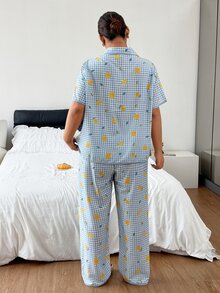 Napfluff CURVE Napfluff CURVE Plus Gingham & Lemon Print PJ Set - Blue - View 2