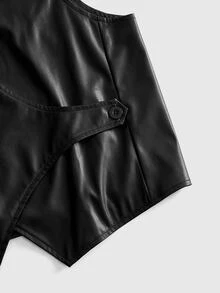 ROMWE MEN Street Life Men Buckled Detail PU Leather Waistcoat - Black - View 4