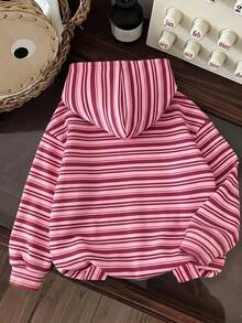 Sudadera con capucha oversize de hombros caídos con estampado de rayas para niña preadolescente - Multicolor - Ver 2