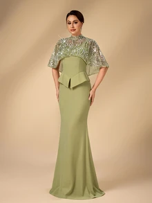 Serin Contrast Sequin Mermaid Hem Mother Of The Bride Dress - Green - View 6