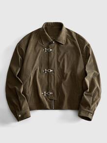 ROMWE MEN Street Life Men Solid Cord Duffle Jacket - Khaki - View 1