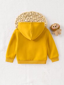 SHEIN 男嬰卡通獅子刺繡保暖內裡連帽衛衣 - 黃色 - 查看 2