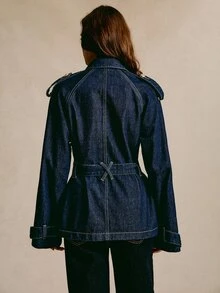 CielaLinda جاكيت جينز بحزام وجيوب بغطاء - الأزرق - مشاهدة 2