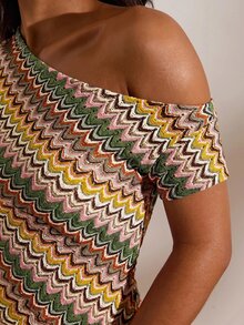 Opulessa Atasan Leher Asimetris dengan Motif Cetak Seluruh Permukaan - MultiWarna - View 8
