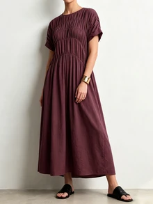 Linhara CURVE Vestido de talla grande con detalle fruncido de unicolor - Rojo violeta - Ver 4