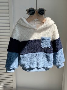 SHEIN Baby Boy Color Block Teddy Autumn Winter Sweatshirt - Multicolor - View 4
