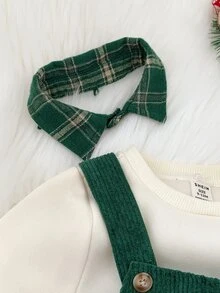 SHEIN 男嬰字母圖案 2 合 1 秋冬衛衣與燈芯絨吊帶連身褲套裝 - 彩色 - 查看 4