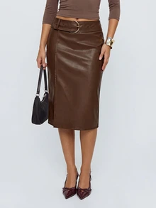 Avantive Women's Brown PU Skirt-An Excellent Choice For Professional Workwear And Autumn Styling. - Brown - View 6