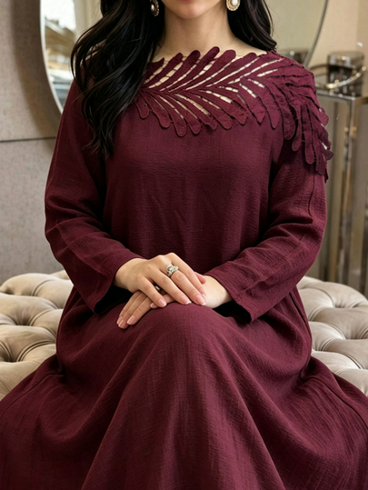 Al Najma Plus Size Guipure Lace Panel Solid Arabian Dress