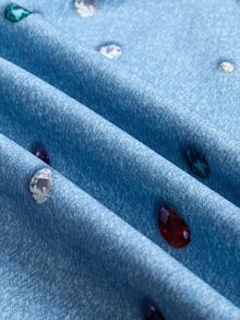 SHEIN Clasi CURVE Plus Size Colorful Rhinestone Detail Button Front Shirt Fall - Blue - View 5