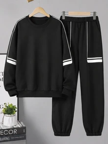 SHEIN 青少年男孩連帽衫與運動衫套裝 - 黑色 - 查看 3