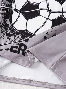 SHEIN Tween Boy Soccer & Letter Graphic Tee & Pants PJ Set - Light Grey - View 5