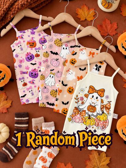 Baby Girl Random 1pc Halloween Print Cami Romper & 1pc Socks