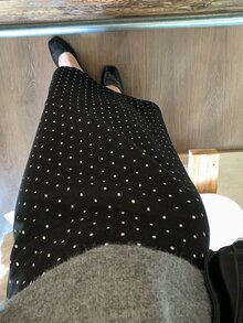 DAZY Polka Dot Split Back Straight Skirt Fall - Black - View 7