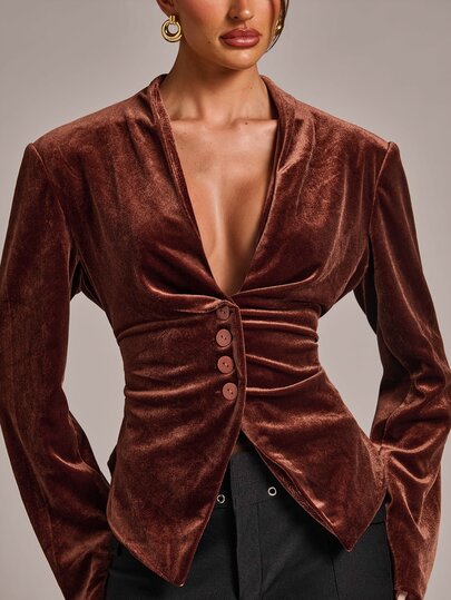 SHEIN BAE Blazer de terciopelo con botones delanteros