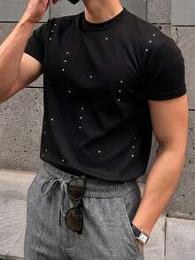 DAZY Men Polka Dot Print Tee - Black - View 3