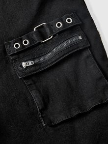ROMWE Grunge Punk Plus Size Denim Shorts - Hitam - View 4