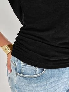 Shapeblank Plus Solid Batwing Sleeve Tee - Black - View 7