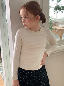 DAZY Tween Girl Solid Round Neck Long Sleeve Tee Fall - Beige - View 4