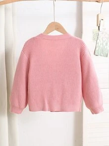 SHEIN 女童蝴蝶結前襟落肩開襟衫 - 粉色 - 查看 2