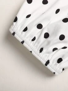 SHEIN Girls Polka Dot Print Lantern Sleeve 2 In 1 Dress - Black and White - View 5