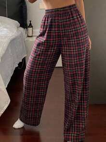 DAZY Plaid Print Elastic Waist Lounge Pants - Red - View 3
