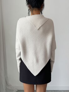 Elenzga 1pc Button Detail Batwing Sleeve Sweater - Apricot - View 2